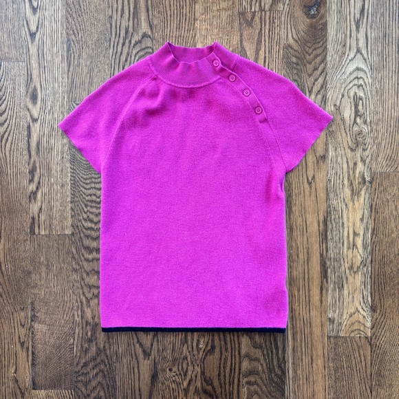 Maeve Sweaters - Anthropologie Maeve Short-Sleeve Mock Neck Sweater in Pink Medium Button
